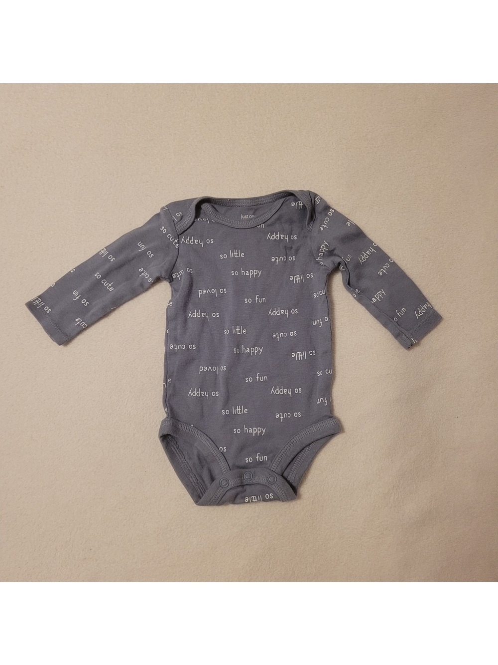 Just One You Made By Carter's Gray Long Sleeve Baby Boy Bodysuit Onsie Size 3 M